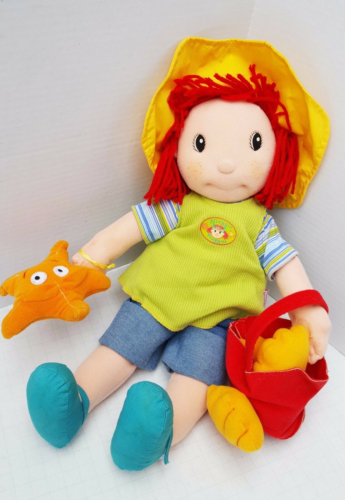 Zapf Doll Maggie Raggies Creations Plush Doll Sea Shell Red Yarn Hair Raggedy