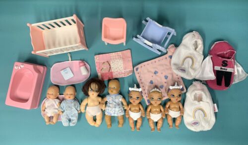 Zapf Mini Baby Born Simba Mini Doll & Replica Dolls Lot Of 7 + Furniture